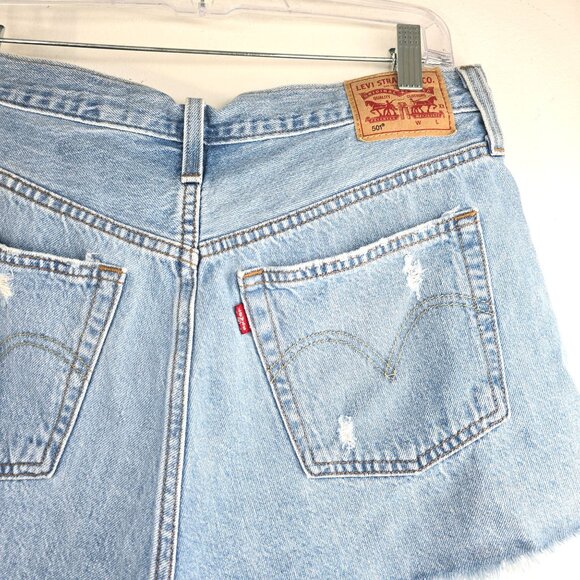 Levis 501 Button Fly Distressed Cut Off Denim Shorts - Picture 6 of 12